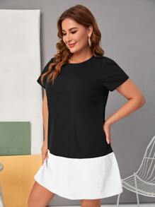 SHEIN Plus Colourblock Tunic Dress - Black and White - View 5