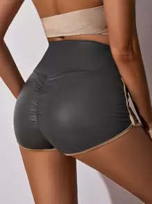 SHEIN SXY Scrunch Butt PU Leather Shorts - Dark Grey - View 1