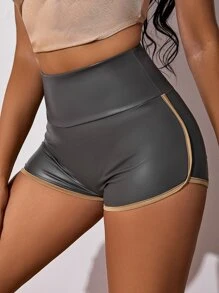SHEIN SXY Scrunch Butt PU Leather Shorts - Dark Grey - View 3