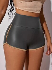 SHEIN SXY Scrunch Butt PU Leather Shorts - Dark Grey - View 4