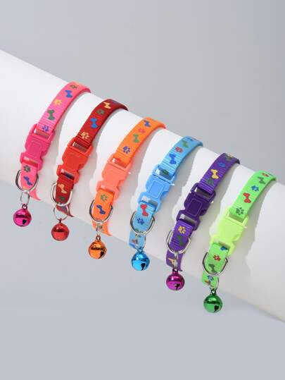 2pcs Random Color Cat Claw Print Pet Collar