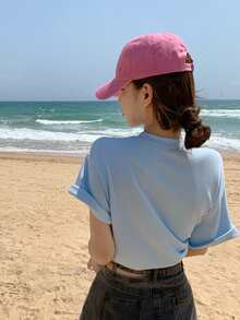 Letter & Dolphin Pattern Drop Shoulder Tee - Baby Blue - View 2