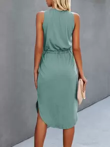 SHEIN Unity Vestido tank de cintura con cordón con bolsillo oculto bajo asimétrico - verde menta - Ver 2