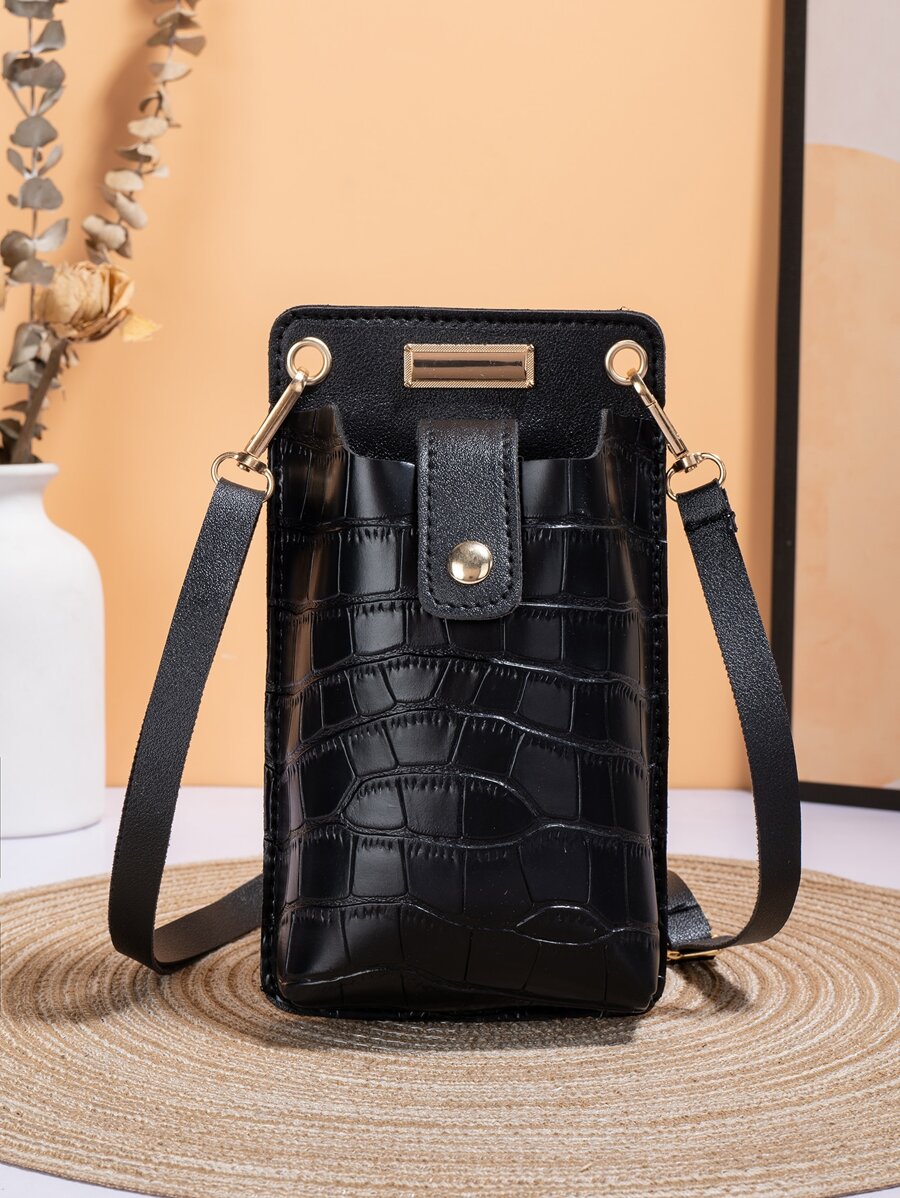 鱷魚壓紋孔眼細節手機錢包 - 黑色 - 查看 1