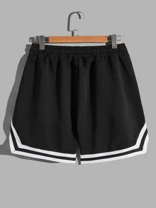 Manfinity Men Letter Graphic Striped Trim Drawstring Waist Shorts - Black - View 2
