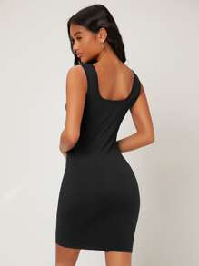 SHEIN BASICS Chất rắn Không lưng Xe tăng Quần bó Giải trí Bữa tối Ngày đêm Đầm - màu đen - Xem 2