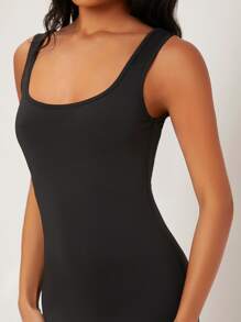 SHEIN BASICS Chất rắn Không lưng Xe tăng Quần bó Giải trí Bữa tối Ngày đêm Đầm - màu đen - Xem 5