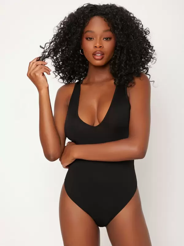SHEIN BASICS 深V領修身背心連體衣