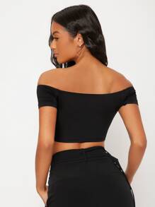 SHEIN BASICS Áo thun nữ màu trơn Gợi cảm - màu đen - Xem 2
