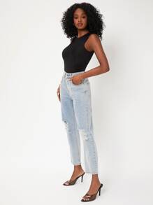 SHEIN BASICS Solid Round Neck Fitted Tank Bodysuit