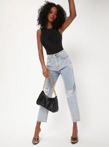 SHEIN BASICS Solid Round Neck Fitted Tank Bodysuit