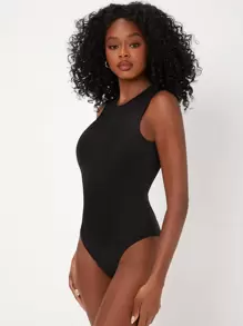 SHEIN BASICS Solid Round Neck Fitted Tank Bodysuit