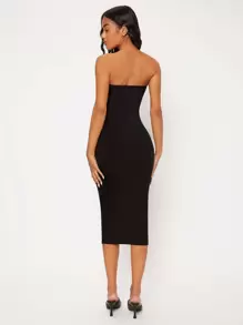 SHEIN BASICS Solid Tube Bodycon Casual Dinner Dating Dress/Summer\Elegant\Off-Shoulder\Party - Black - View 2