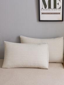 1pair Stripe Pattern Pillowcase Without Filler - Black and White - View 1