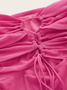 SHEIN Vestido tubo ajustado con nudo delantero con abertura fruncido - Rosa Fucsia - Ver 3