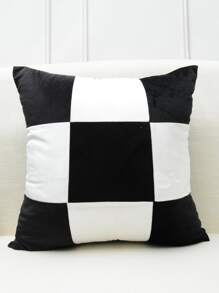 Funda de cojín sin relleno con estampado de cuadros - Blanco y Negro - Ver 1