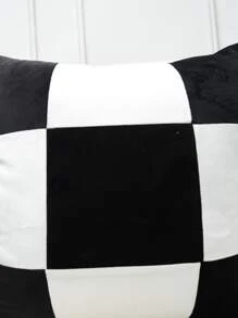 Funda de cojín sin relleno con estampado de cuadros - Blanco y Negro - Ver 3