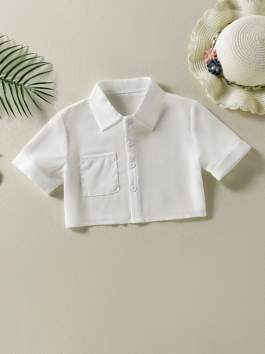 Girls Plain Chiffon Pocket Button Front Kimono - White - View 1