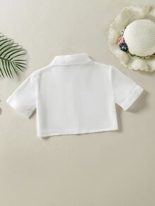 Girls Plain Chiffon Pocket Button Front Kimono - White - View 2