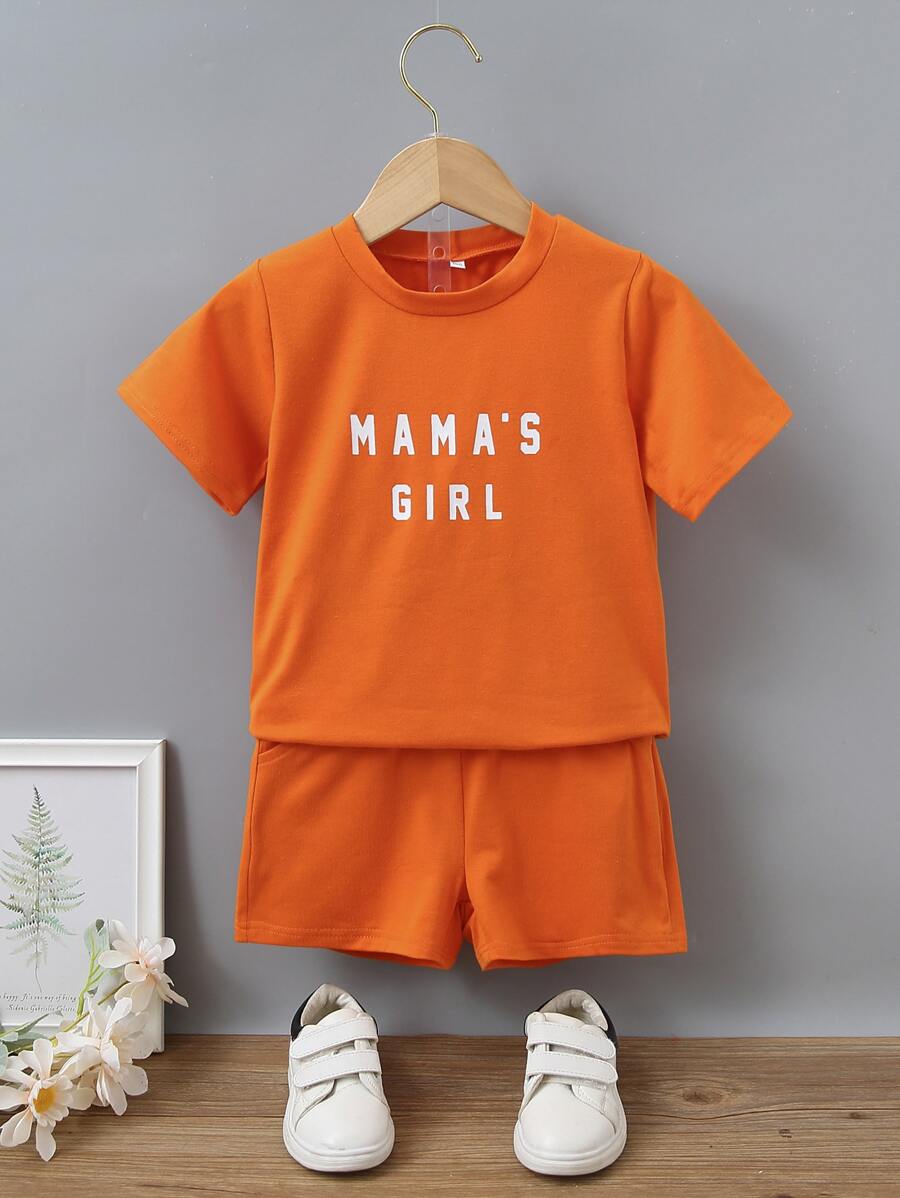 Niñitas Shorts con camiseta con estampado de letra - Naranja - Ver 1