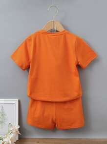 Niñitas Shorts con camiseta con estampado de letra - Naranja - Ver 2