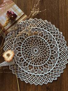 1pc Round Hollow Placemat - White - View 2
