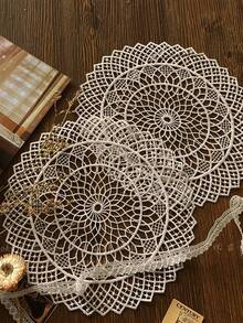 1pc Round Hollow Placemat - White - View 4