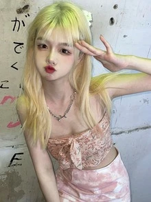 小碎花前繫帶短款抹胸 - 淺粉色 - 查看 5