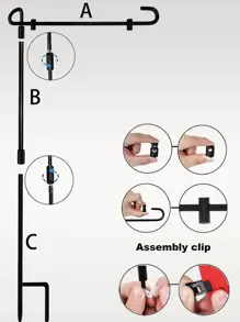 1set/2sets-Christmas Outdoor garden flagpole Black spray painted garden decorated flagpole with 1 spring 1 clip - Black - View 4
