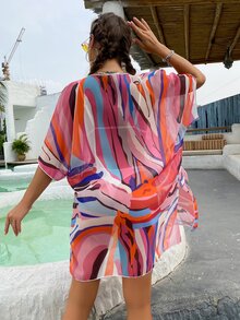 Random Print Sheer Kimono - Multicolor - View 2