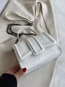 CONTAINEVERY Lightweight,Business Casual Mini Crocodile Embossed Flap Chain Square Bag For Teen Girls Women College Students,Rookies & White-collar Workers Perfect for Office,College,Work ,Business,Commute,Outdoors, Travel, Outings - White - View 2