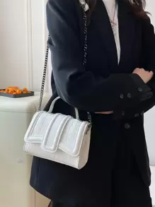 CONTAINEVERY Lightweight,Business Casual Mini Crocodile Embossed Flap Chain Square Bag For Teen Girls Women College Students,Rookies & White-collar Workers Perfect for Office,College,Work ,Business,Commute,Outdoors, Travel, Outings - White - View 3