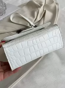 CONTAINEVERY Lightweight,Business Casual Mini Crocodile Embossed Flap Chain Square Bag For Teen Girls Women College Students,Rookies & White-collar Workers Perfect for Office,College,Work ,Business,Commute,Outdoors, Travel, Outings - White - View 5