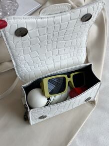 CONTAINEVERY Lightweight,Business Casual Mini Crocodile Embossed Flap Chain Square Bag For Teen Girls Women College Students,Rookies & White-collar Workers Perfect for Office,College,Work ,Business,Commute,Outdoors, Travel, Outings - White - View 6