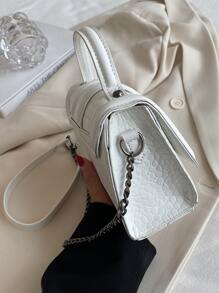 CONTAINEVERY Lightweight,Business Casual Mini Crocodile Embossed Flap Chain Square Bag For Teen Girls Women College Students,Rookies & White-collar Workers Perfect for Office,College,Work ,Business,Commute,Outdoors, Travel, Outings - White - View 7