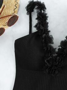 SHEIN Swim Appliques Cut Out Back One Piece Swimsuit, For Summer Beach Vacation - Black - View 3