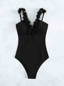 SHEIN Swim Appliques Cut Out Back One Piece Swimsuit, For Summer Beach Vacation - Black - View 6