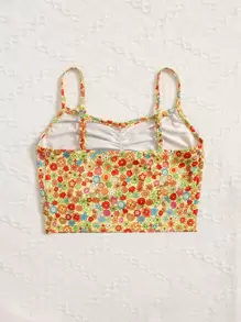 SHEIN 青少年女孩小碎花胸部褶皺吊帶上衣