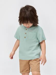 Shein Toddler Boys Half Button Pocket Patched Shirt Shein Usa