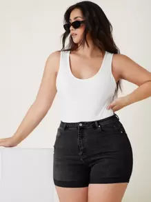 SHEIN Frenchy Plus High Waist Ripped Denim Shorts