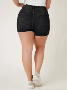 SHEIN Frenchy Plus High Waist Ripped Denim Shorts