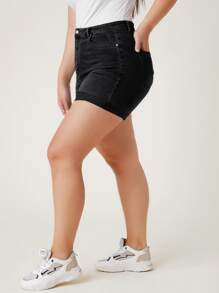 SHEIN Frenchy Plus High Waist Ripped Denim Shorts