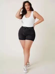 SHEIN Frenchy Plus High Waist Ripped Denim Shorts