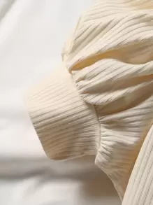 Sparklyn 青少女肋骨針織泡泡袖t恤和格紋百褶裙套裝（不含袋子）