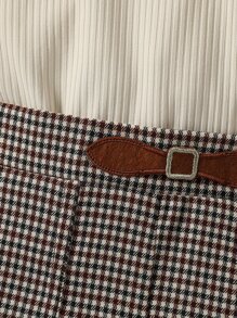 Sparklyn 青少女肋骨針織泡泡袖t恤和格紋百褶裙套裝（不含袋子）