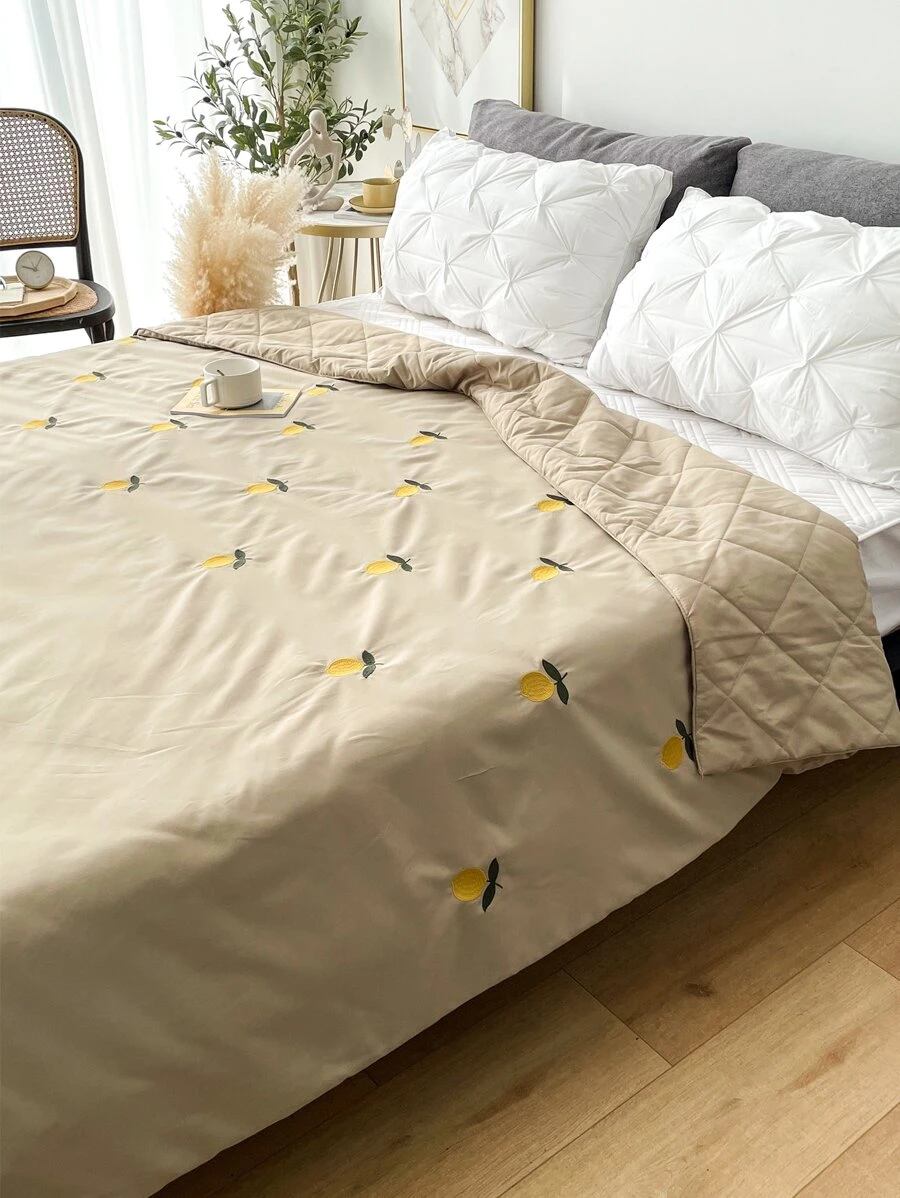 Colcha limón con bordado - Caqui - Ver 1