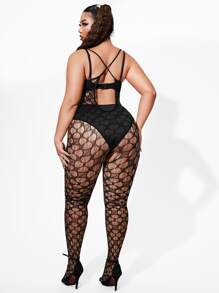 Classic Sexy Plus Hollow Out Criss Cross Bodystocking - Black - View 2