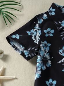 Young Boy Floral Button Beach Swimsuit - Multicolor - View 3