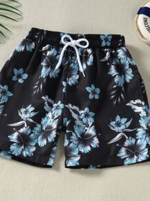 Young Boy Floral Button Beach Swimsuit - Multicolor - View 5