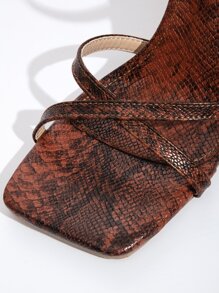 Snakeskin Thin Strap Stiletto Heeled Sandals Winter Gifts - Brown - View 8